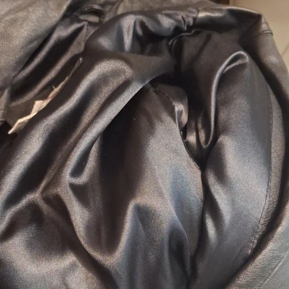 Vintage Black Leather Coat, Long Double Breasted, Worthington, Sz 4 NWOT - Picture 7 of 12